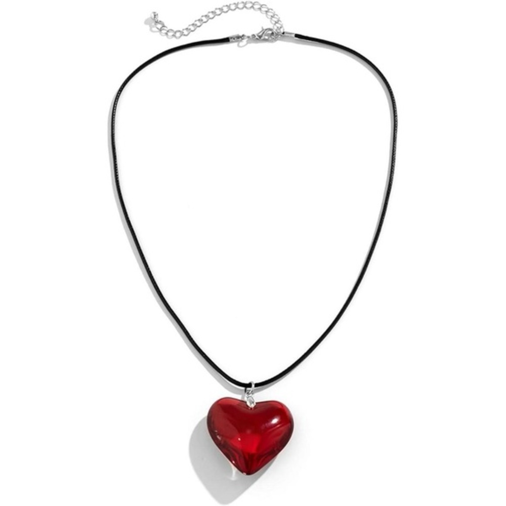 Red Glass Heart Choker Necklace Y2K Valentine Love Cute Gift Adjustable Charm - Picture 6 of 10
